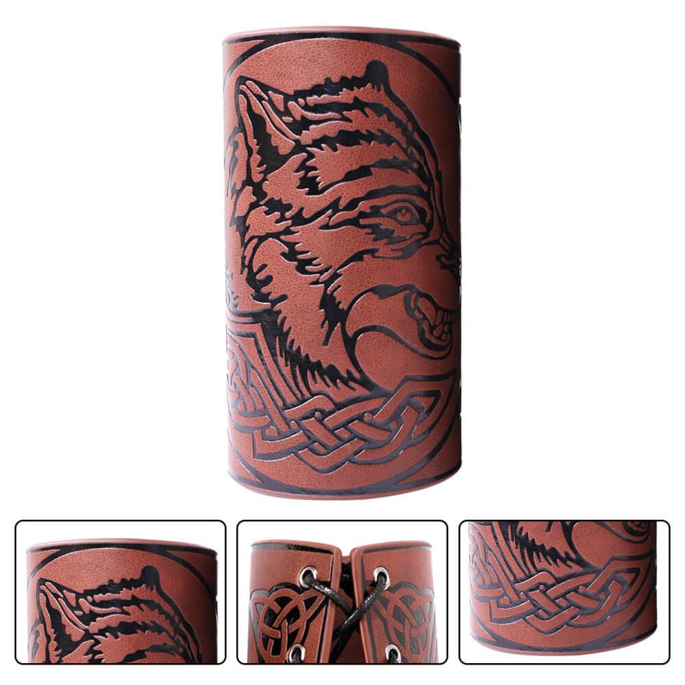 Fenrir Wolf Viking Bracers, Mediaeval Leather Arm Guards - The Norse Wind