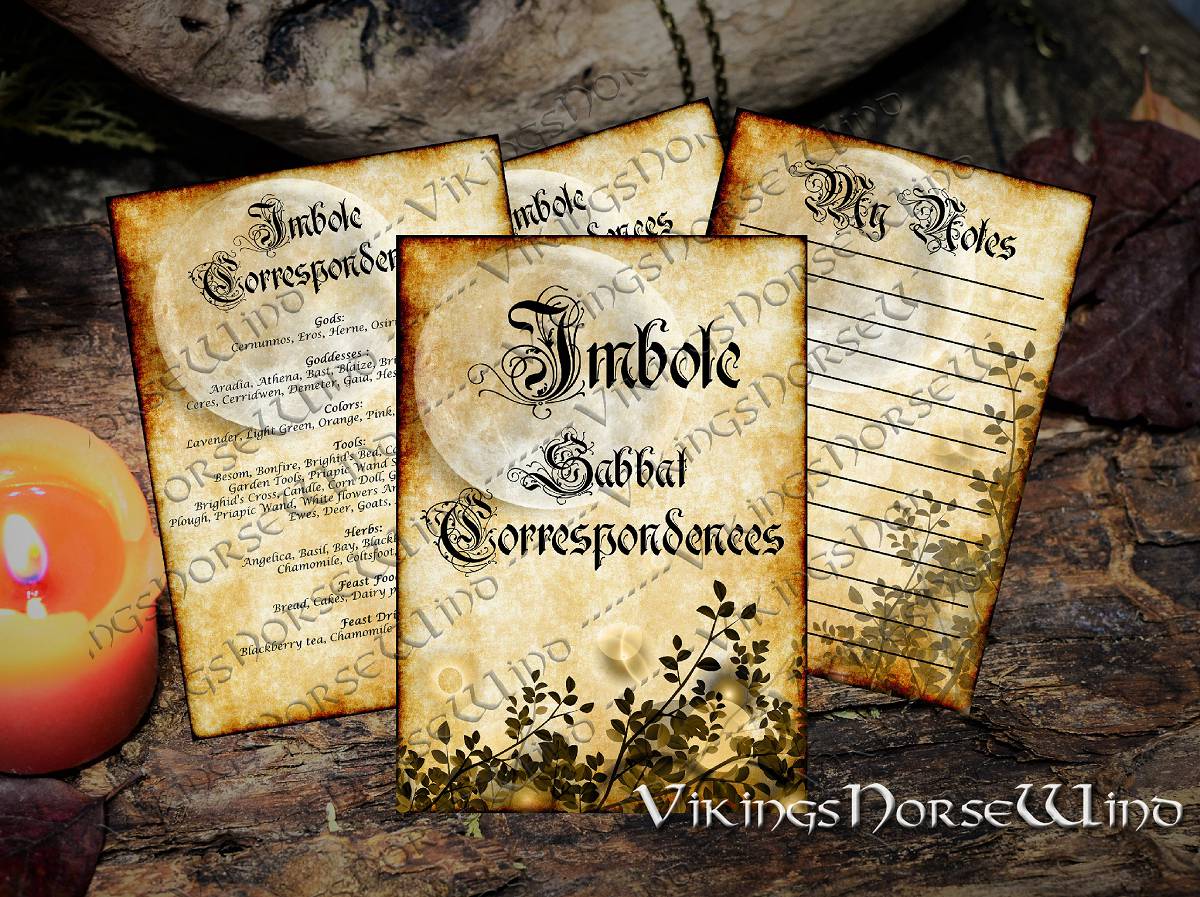 Imbolc Correspondences, Wheel of the Year Candlemas Sabbat, 4 PDF PAGES Grimoire Printable Book of Shadows, Witchcraft BOS Pages, Wicca TheNorseWind