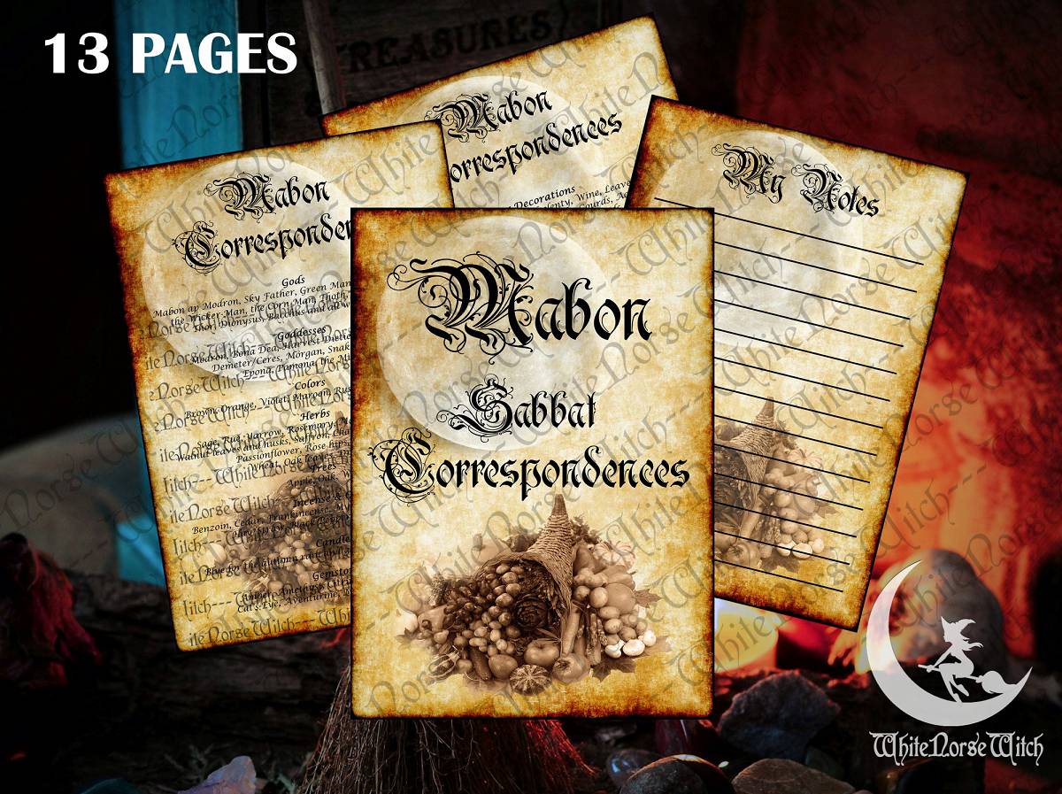 Mabon Sabbat Correspondences, Wheel of The Year Printable Grimoire 4 PDF Pages Book of Shadows, Autumn Harvest Fest Witchcraft BOS Pages TheNorseWind