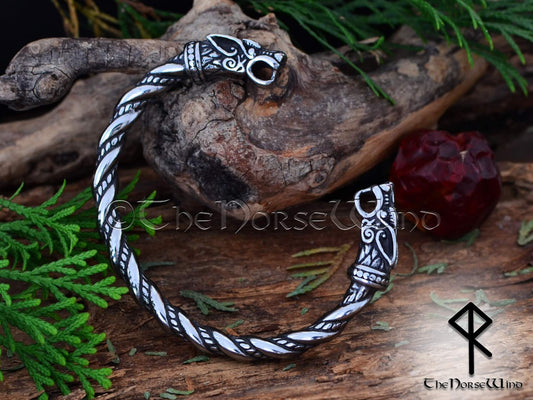 Viking Wolf Bracelet Silver Fenrir Arm Ring - TheNorseWind