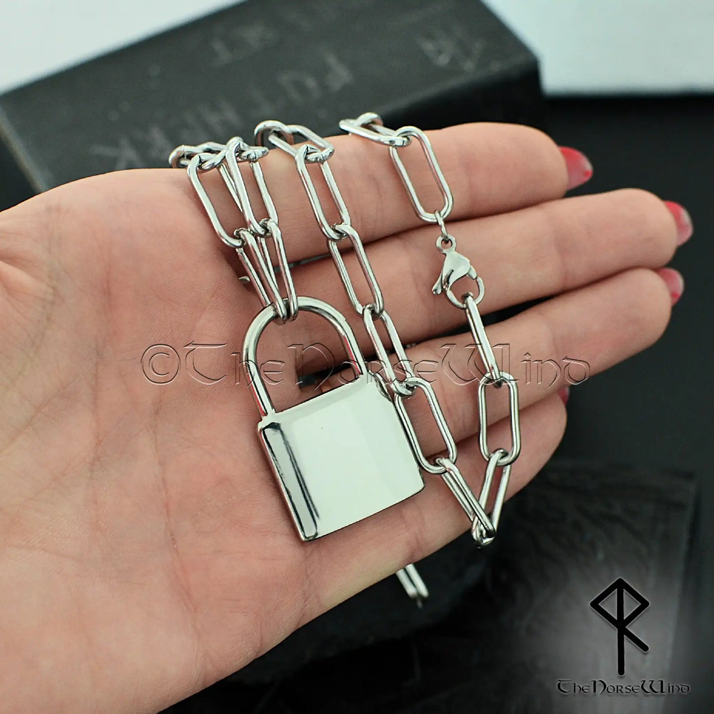 Mens Padlock Necklace – 316L Stainless Steel Industrial Paperclip Chain
