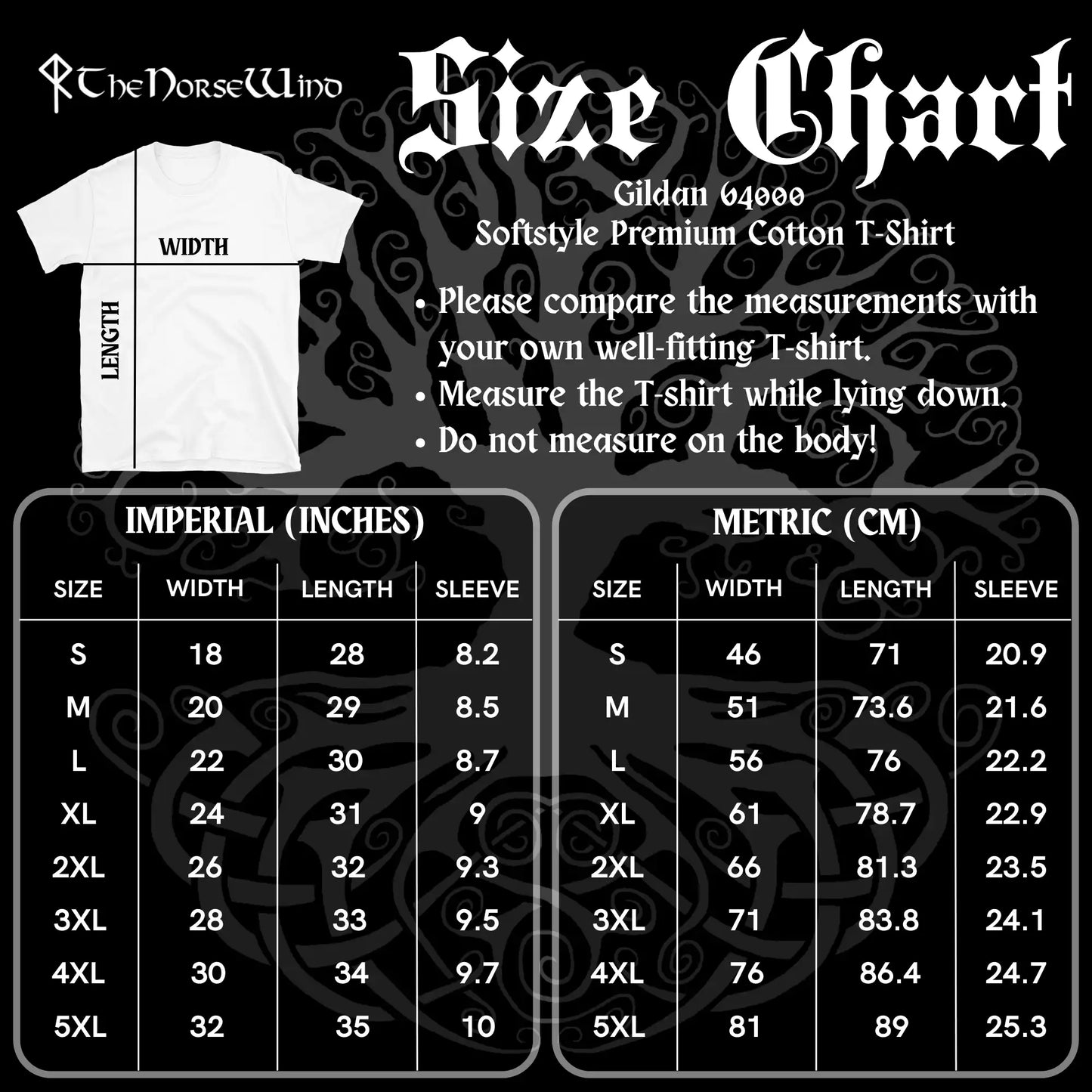 Size-Chart-T-shirts - The Norse Wind
