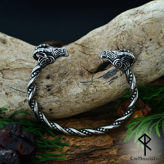 Viking goat bracelet - Heidrun of Valhalla torque, stainless steel Norse arm ring