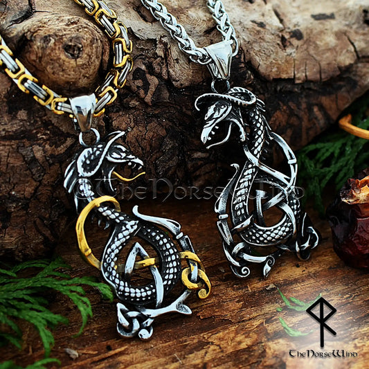 Viking Ouroboros Necklace – Jörmungandr Infinity Dragon Pendant in Silver & Gold