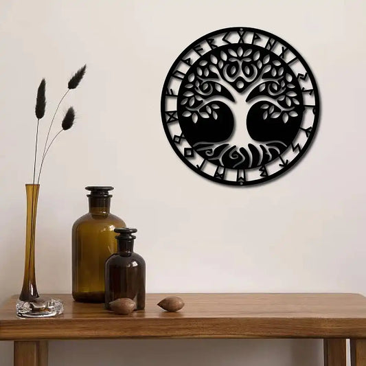 Yggdrasil Wikinger-Wandkunst – Nordischer Lebensbaum, Metalldekor