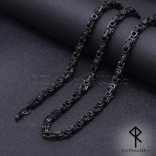 Black Byzantine Chain Viking Necklace – 316L Stainless Steel, Ion Plated