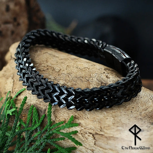 Viking Chain Bracelet for Men – Black Stainless Steel Double Foxtail Bracelet - The Norse Wind