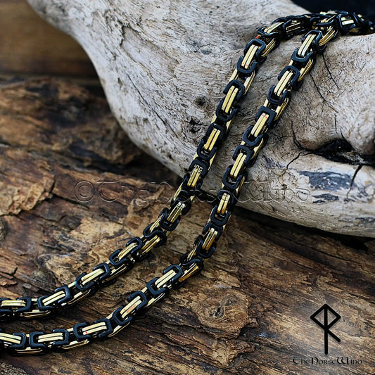 Black & Gold Byzantine Chain Necklace – 316L Stainless Steel