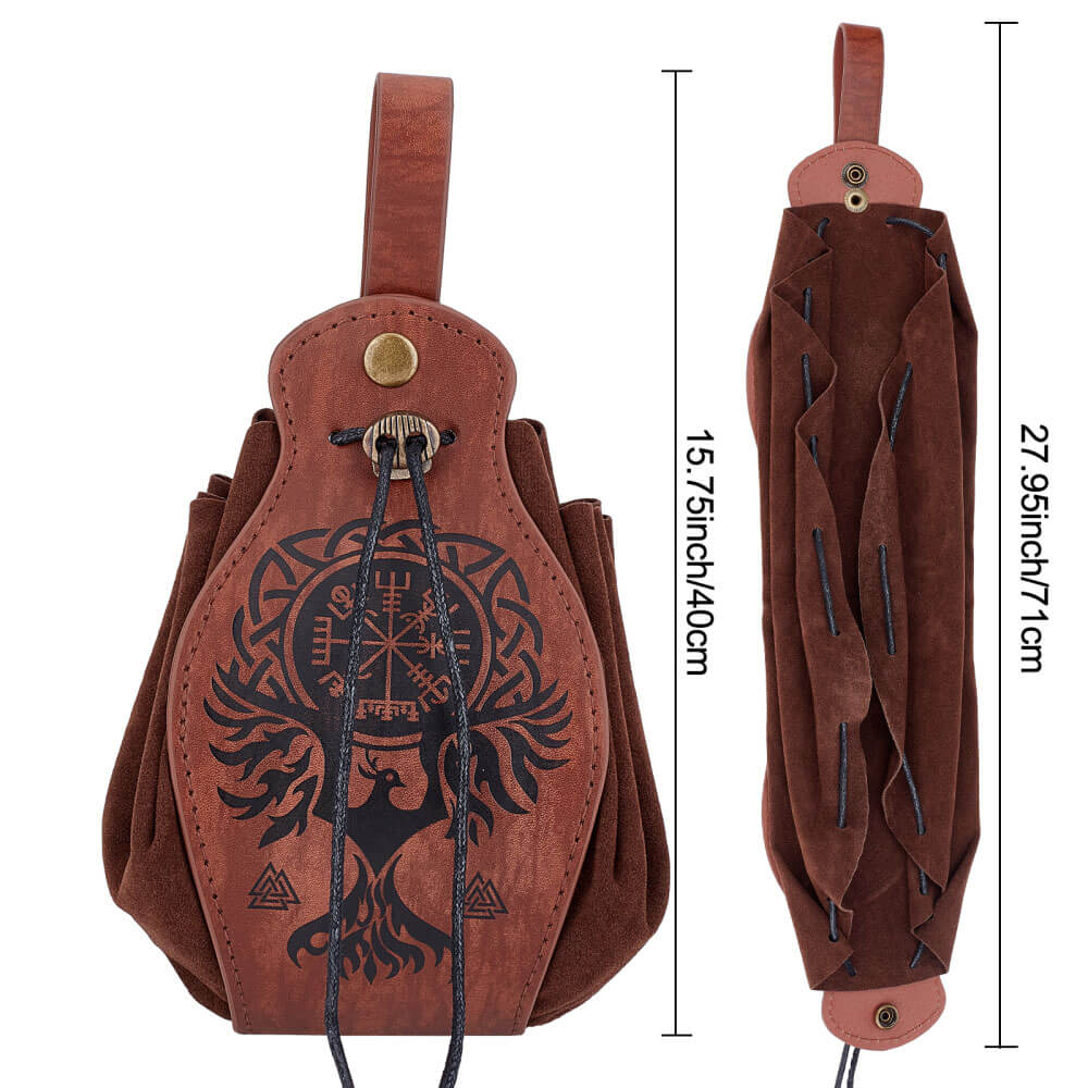 Vegvisir & Raven Viking Leather Belt Pouch Bag - The Norse Wind