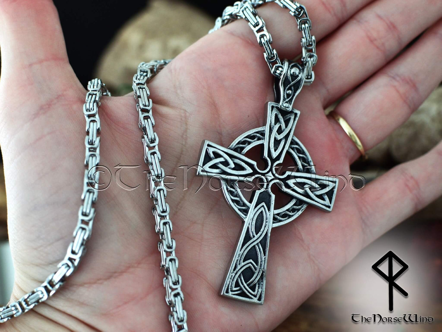 Celtic Cross Necklace, Men's Viking Pendant, Solid Stainless Steel - The Norse Wind