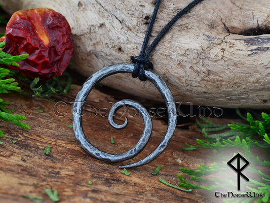 Hand-Forged Celtic Spiral Pendant, Viking Steel Necklace - The Norse Wind