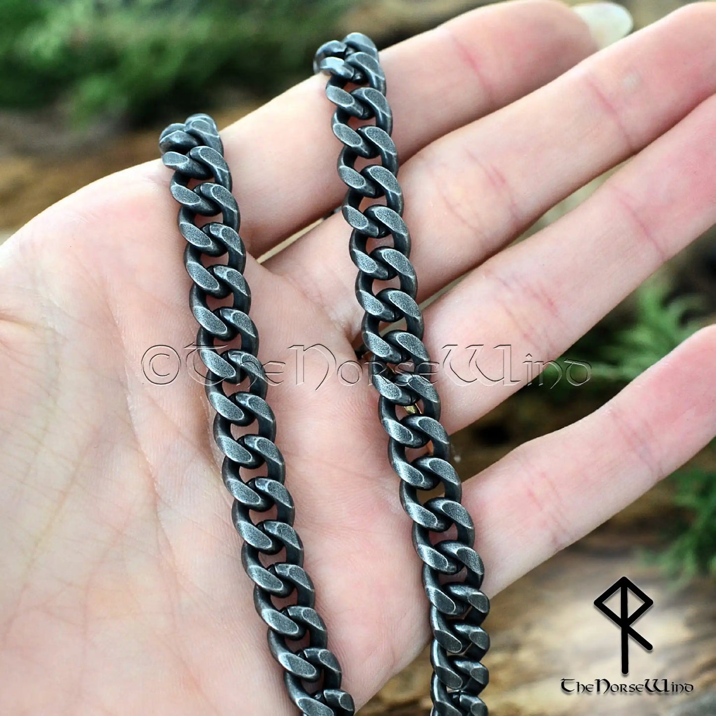 Cuban Link Viking Necklace - 9mm Gunmetal Stainless Steel Chain