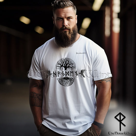 Custom Viking T-Shirt, Name in Runes Yggdrasil Ravens Tee S-5XL - The Norse Wind