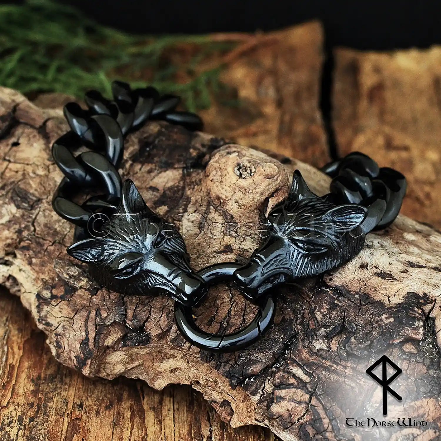 Fenrir Wolf Viking Bracelet - Black Stainless Steel Cuban Link Fenrir Wolf Viking Bracelet - Black Stainless Steel Cuban Link