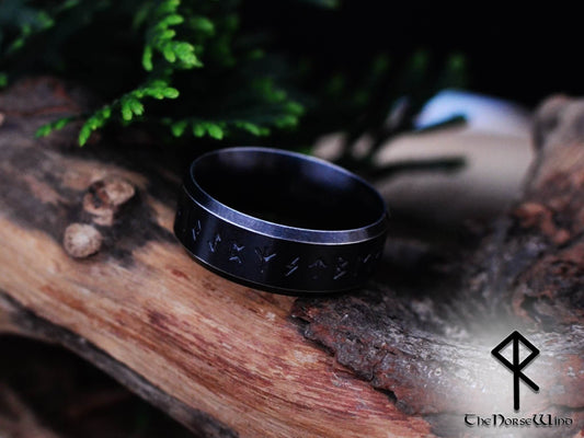 Viking Runes Band Ring, Stainless Steel - The Norse Wind