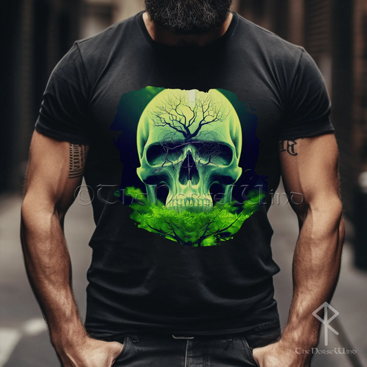 Yggdrasil Green Skull T-Shirt, Cool Viking Shirt, Unisex Graphic Tee - The Norse Wind
