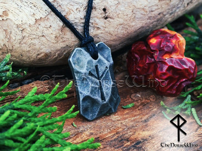 Hand-Forged Viking Runes Pendant, Hammered Iron Steel Necklace