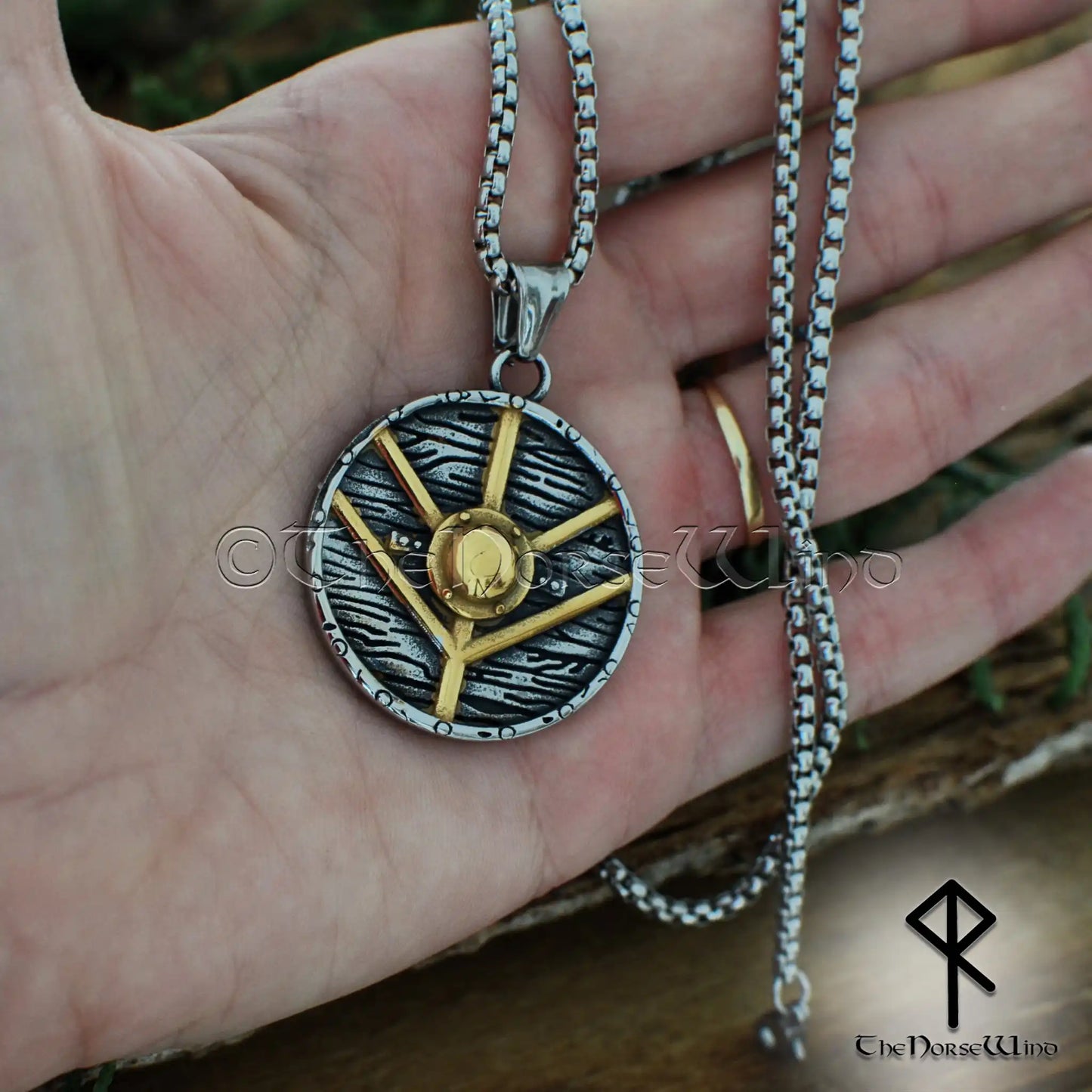 Lagertha Shield Viking Necklace - Stainless Steel Pendant with 14K Gold Plating