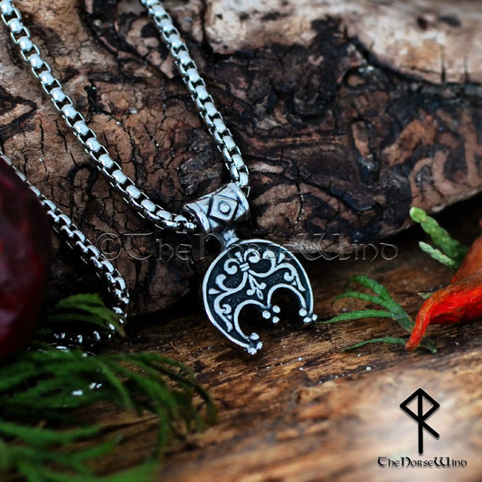 Viking Lunula Necklace, Stainless Steel Shieldmaidens Amulet - The Norse Wind