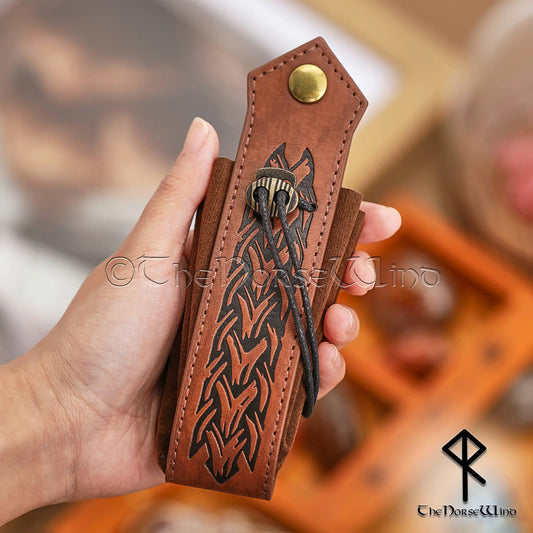 Medieval Coin Pouch Bag, Celtic Knots Leather Purse - The Norse Wind