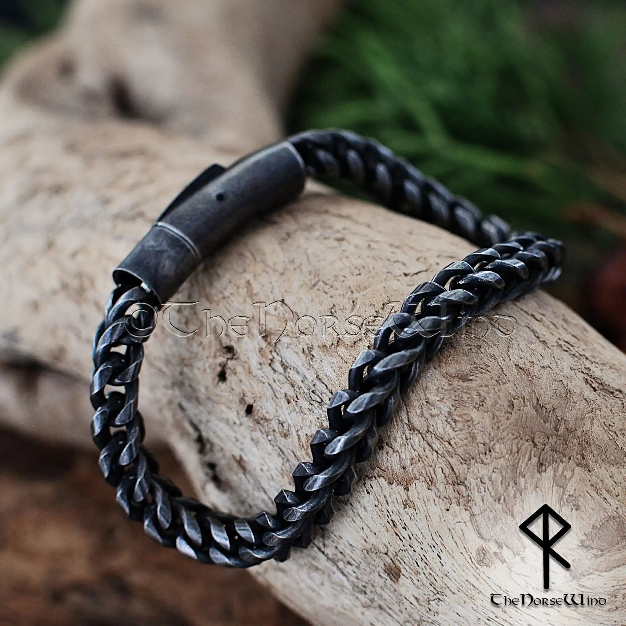 Viking Chain Bracelet, Solid Gunmetal Steel, 6mm Foxtail Franco Viking Chain Bracelet, Solid Gunmetal Steel, 6mm Foxtail Franco