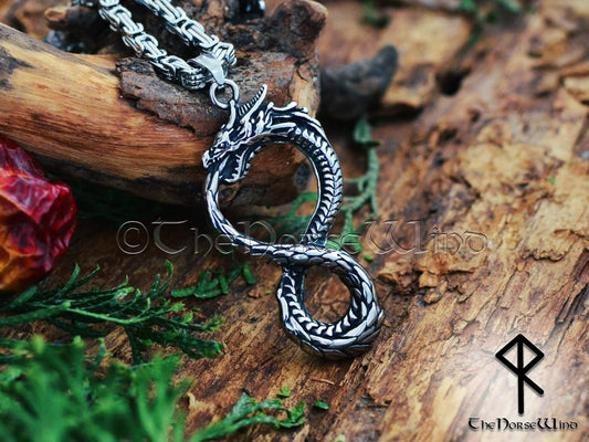 Viking Ouroboros Necklace, Midgard Serpent Pendant - The Norse Wind