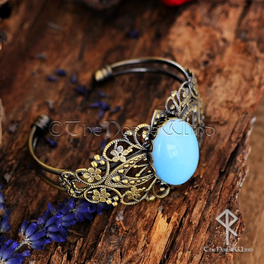 Opalite Bracelet: Medieval Bronze Cuff, Viking Jewelry for Women - The Norse Wind