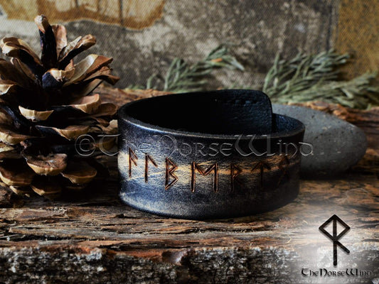 Custom Viking Leather Bracelet NAME in RUNES Wristband - TheNorseWind