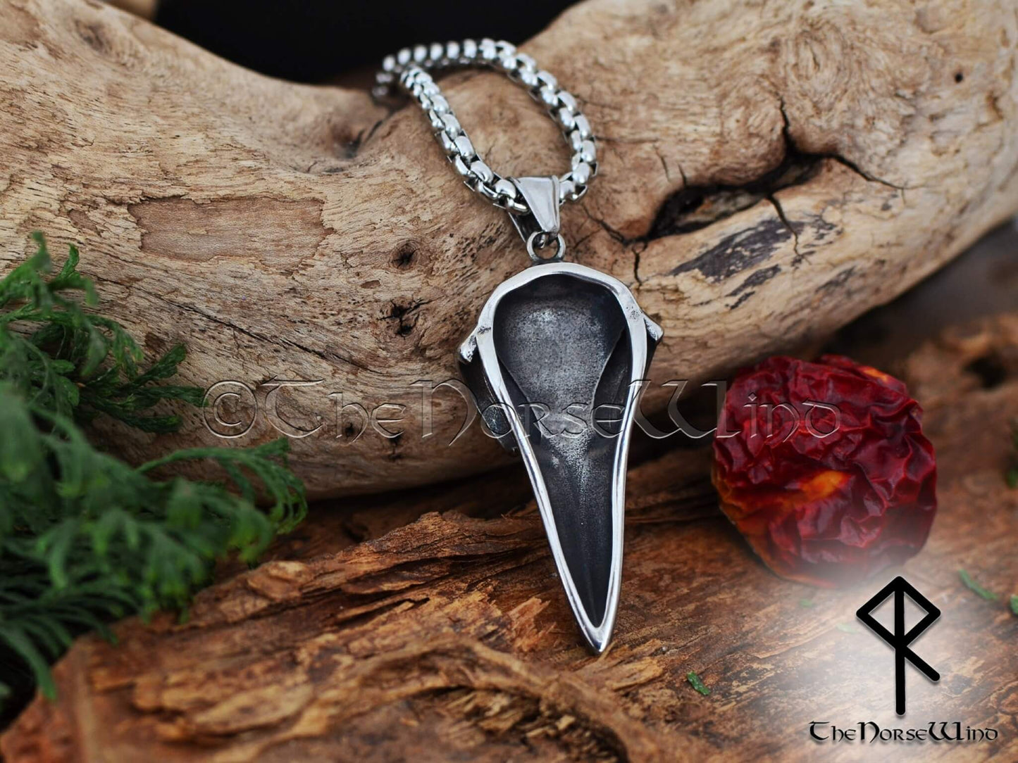 Viking Raven Skull Necklace with Vegvisir Symbol - Stainless Steel - The Norse Wind