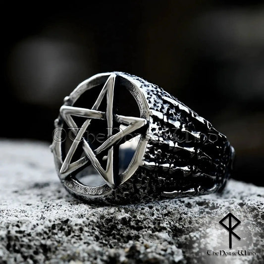 Gothic Pentagram Ring – 316L Stainless Steel Men’s Biker Signet
