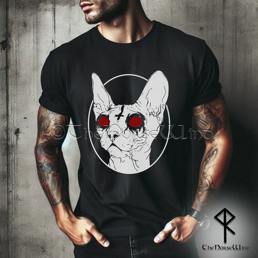 Goth Sphynx Cat T-Shirt, Dark Satanic Cat Tee