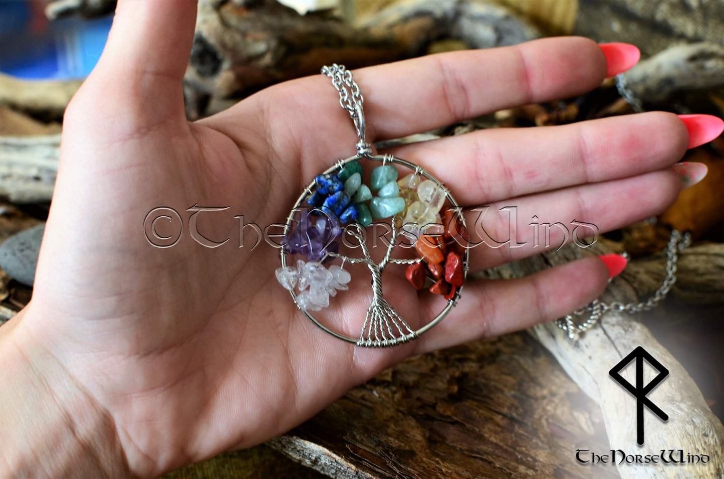 Yggdrasil Crystal Necklace, Celtic Tree of Life Pendant 7 Chakras Amulet - TheNorseWind