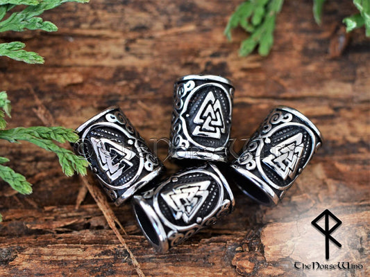 Valkut Beard Beads, Viking Hair Rings, 6-8mm Hole, Stainless Steel - The Norse Wind
