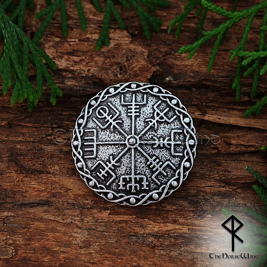 Vegvisir Wikinger Brosche - Nordische Kompassnadel in Silber oder Bronze