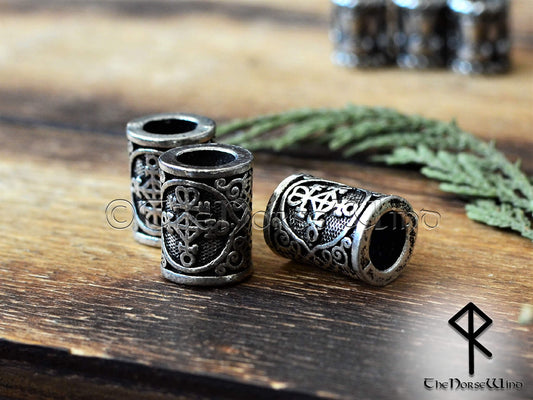 Viking Beard Beads, Norse Love Compass Symbol, Vegvisir Hair Rings - The Norse Wind