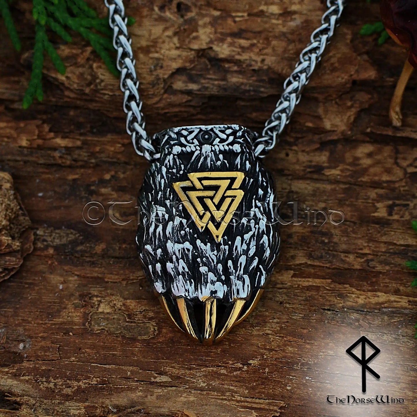 Viking Bear Paw Pendant, Bjorn Ironside Solid Valknut Norse Necklace