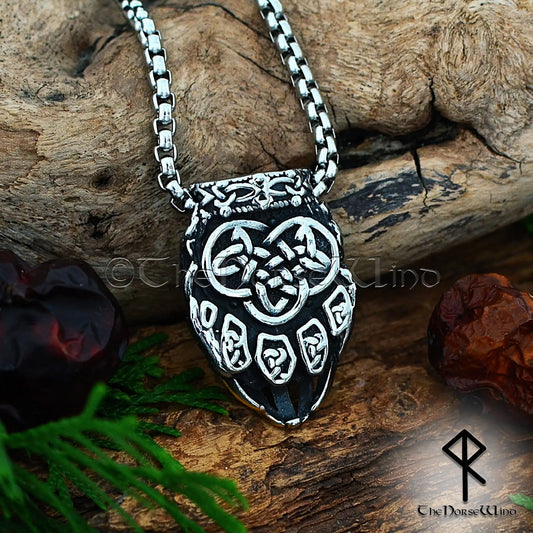 Viking Bear Paw Pendant, Bjorn Ironside Solid Valknut Norse Necklace