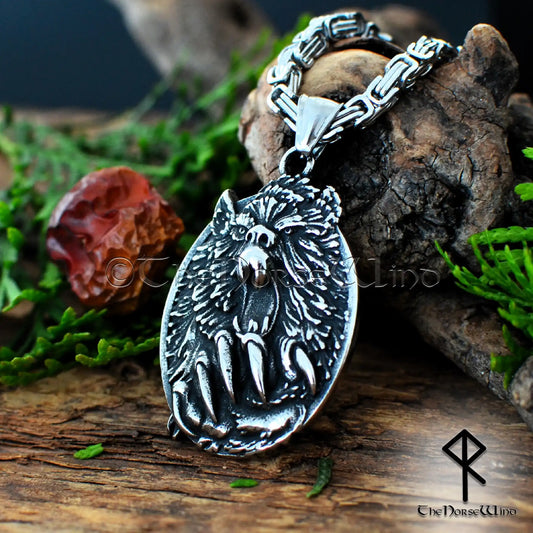 Viking Berserker Necklace – Norse Bear Head Pendant, Stainless Steel Viking Jewelry - The Norse Wind