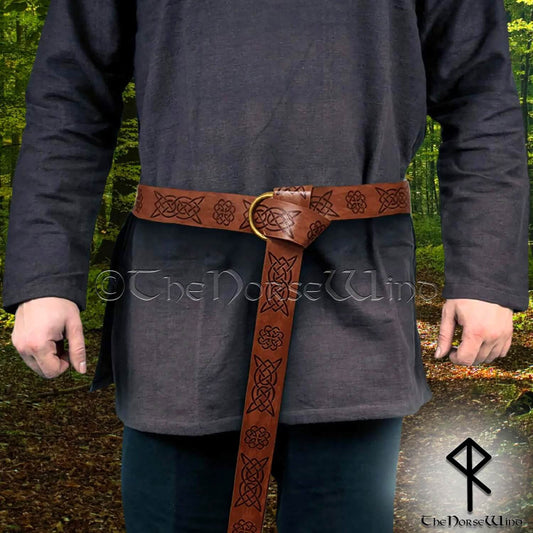 Viking Leather Belt with Celtic Knots - The Norse Wind