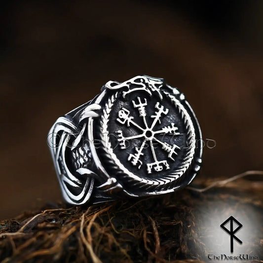 Vegvisir Viking Compass Ring, Solid Stainless Steel