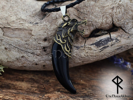 Fenrir Wolf Viking Necklace, Black Wolf Tooth Norse Pendant - The Norse Wind