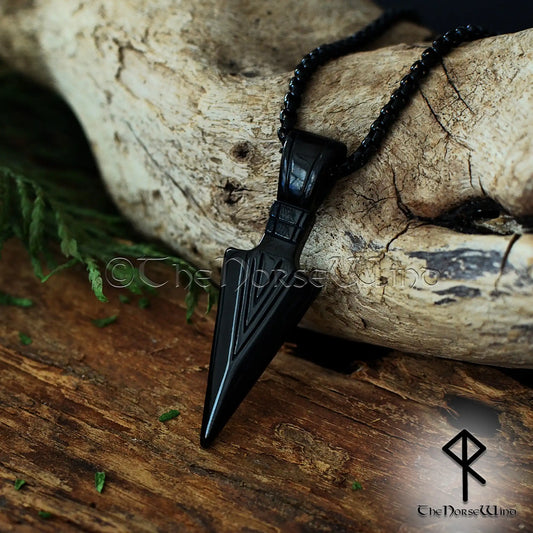 Schwarze Gungnir Wikinger Halskette - Odins Speer Nordischer Anhänger