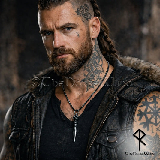 Gungnir spear necklace with serpent gunmetal 316L stainless steel pendant