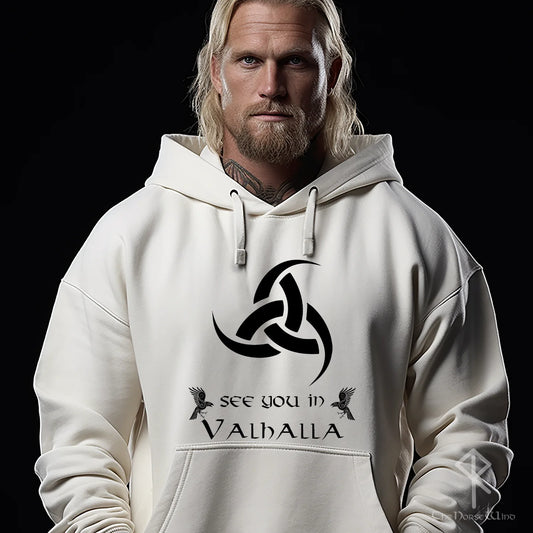 Viking Hoodie - Triple Horn of Odin, Horned Triskele Norse Sweatshirt - The Norse Wind