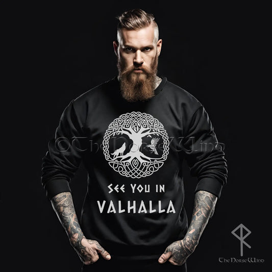 Viking Valhalla Sweatshirt - Yggdrasil with Wolf and Raven - The Norse Wind