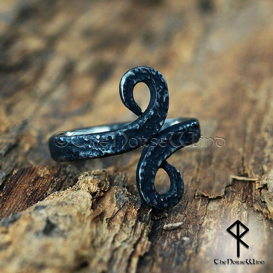 Forged Iron Viking Ring – Jormungandr Infinity Serpent Norse Jewelry