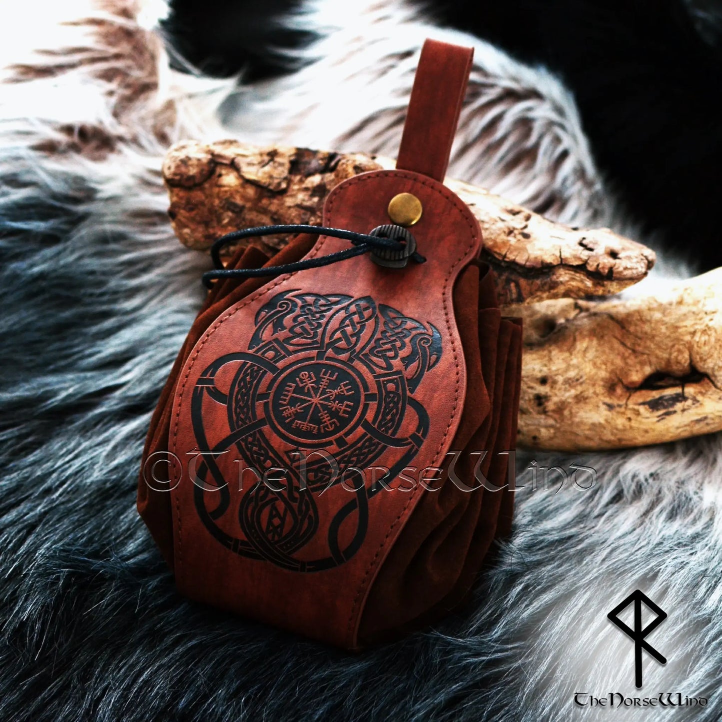 Celtic Dragon & Vegvisir Viking Leather Belt Pouch Bag