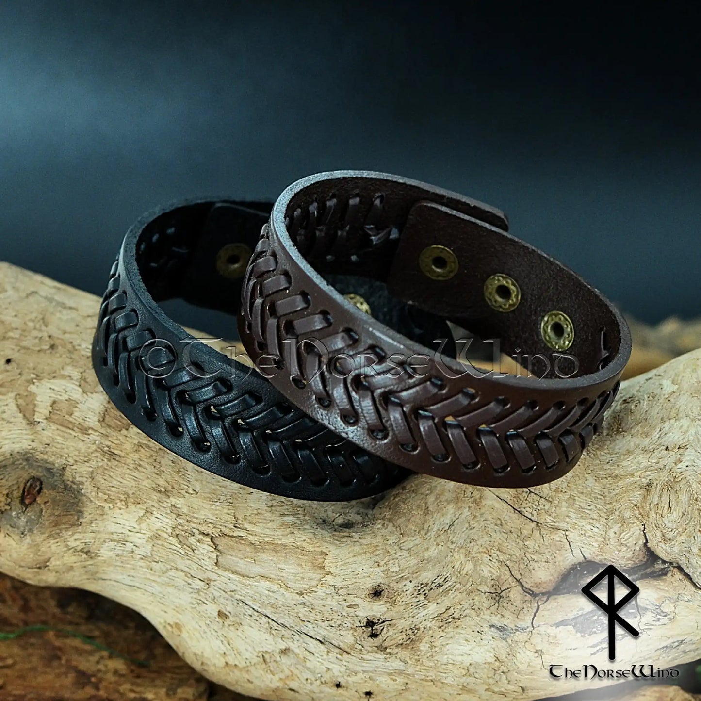 Viking Leather Bracelet – Adjustable Braided Cuff in Black or Brown