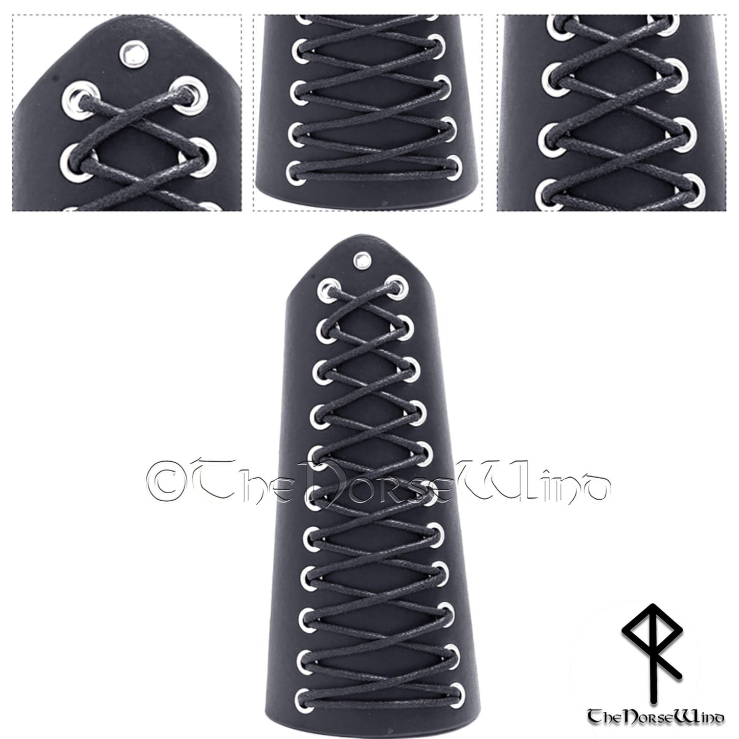 Viking Leather Bracers, Black Vambraces Medieval Arm Guards - The Norse Wind