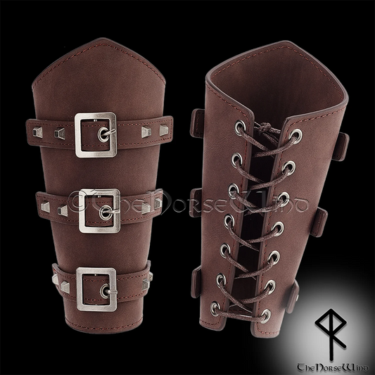 Viking Leather Bracers, Medieval Arm Guards in Black/Brown - LARP Armor - The Norse Wind